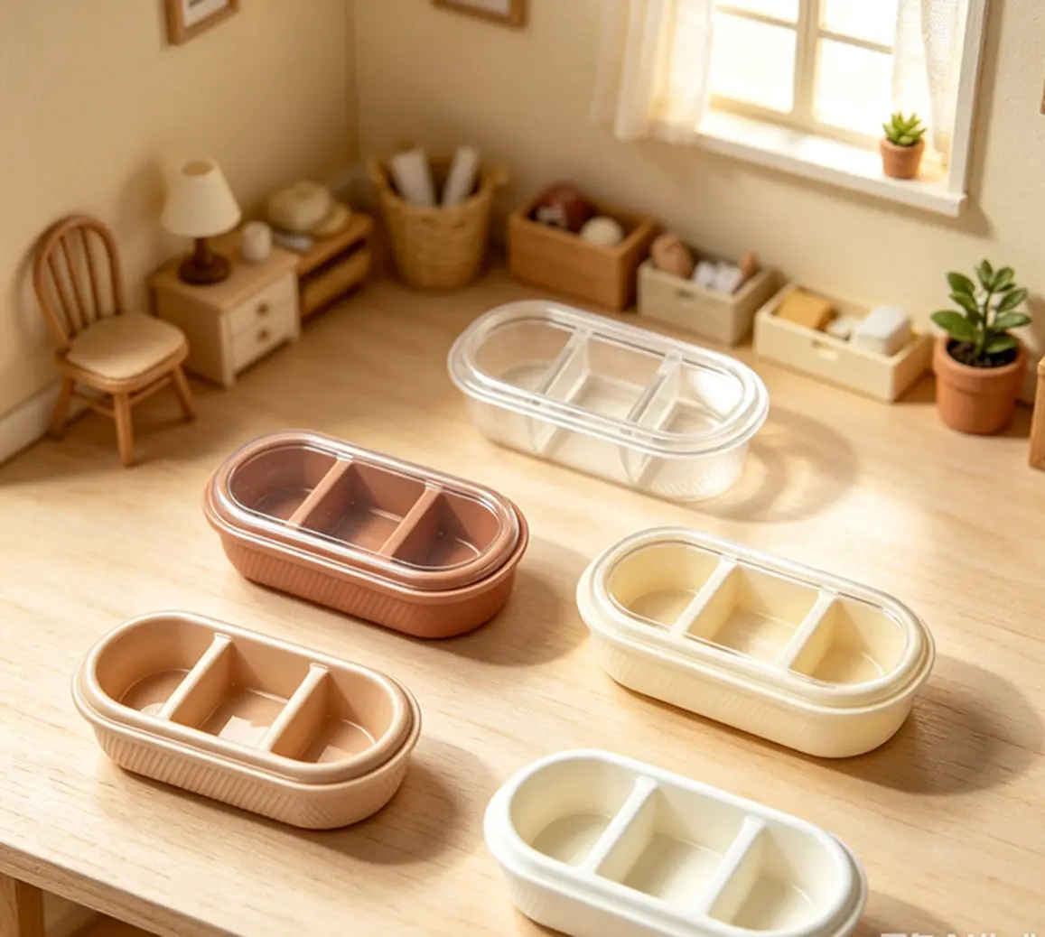 Mini Divided Food Storage Box Dollhouse 1:12 Scale Resin Simulation Bento Box DIY Micro Landscape Scene Decor