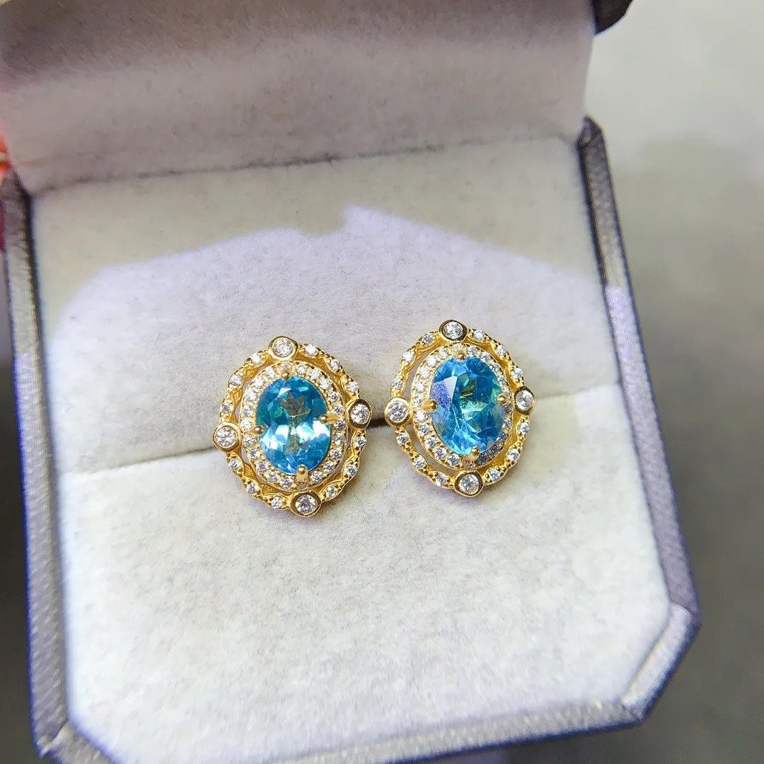 

Изготовленное серебро S925 с натуральным топазом, дизайнерские серьги-гвоздики, роскошные и модные ювелирные изделия, подарок для женщины