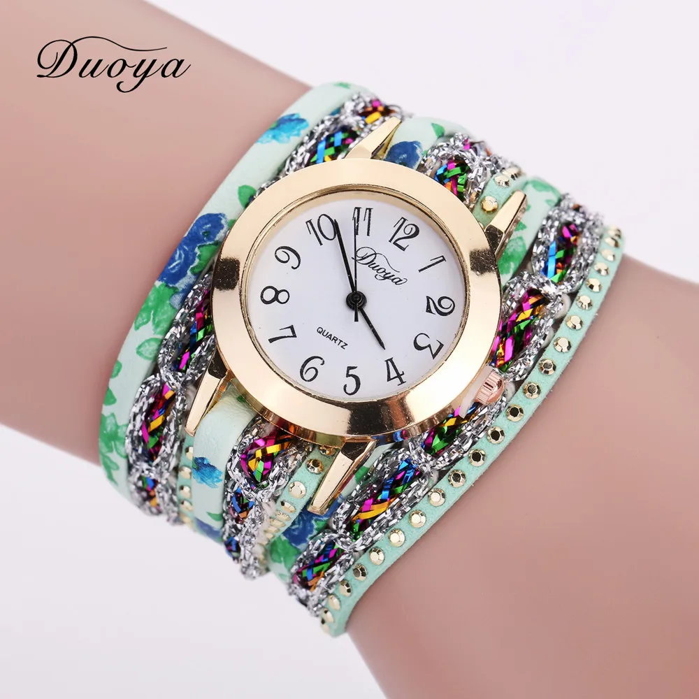 Reloj de pulsera de lujo Popular para Mujer, Reloj de cuarzo con flores de piedras preciosas, esfera redonda clásica, banda de bobinado, relojes de pulsera para Mujer