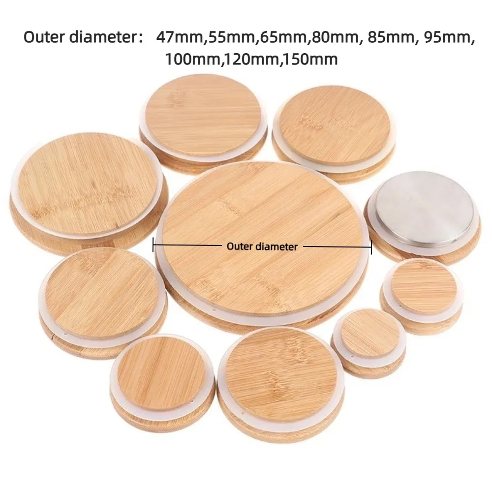 Portable Reusable Bamboo Lids Thicken Non Leakage Wooden Covers Silicone Sealing Jar Canning Caps Drinking Jar Supplies