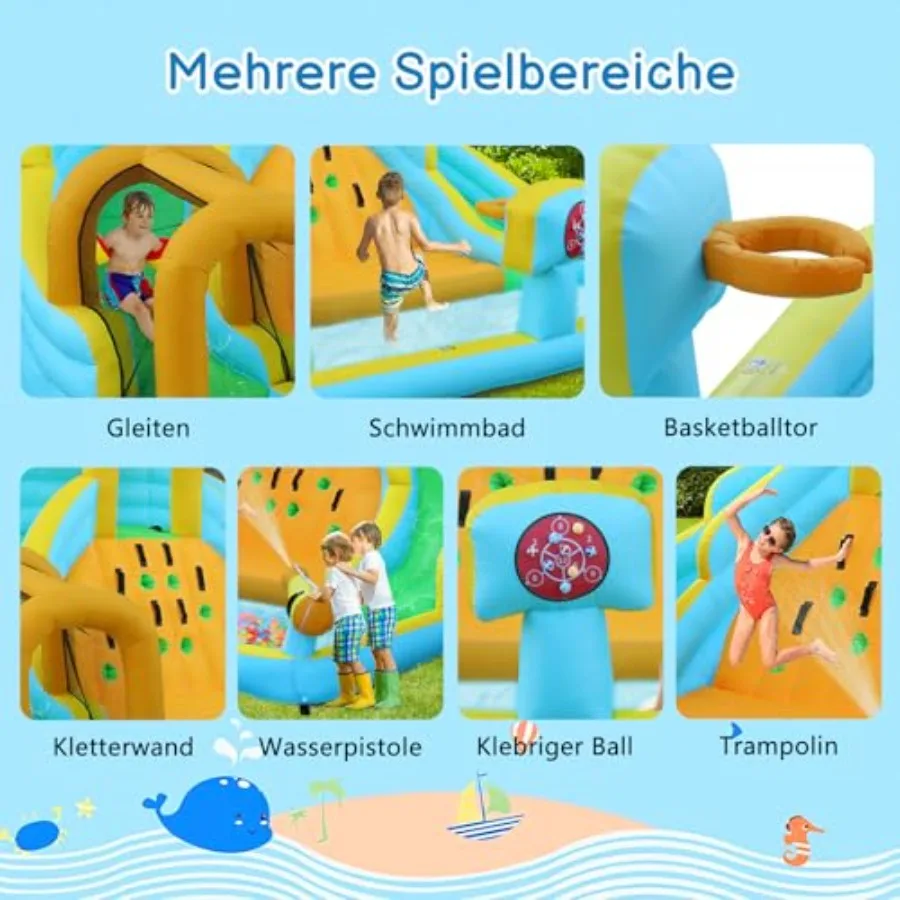 450W 에어 블로워가 포함된 야외용 에어바운스 워터 슬라이드 파크 슬라이드 바운서 클라이밍 월 점핑 풀 바운시 캐슬