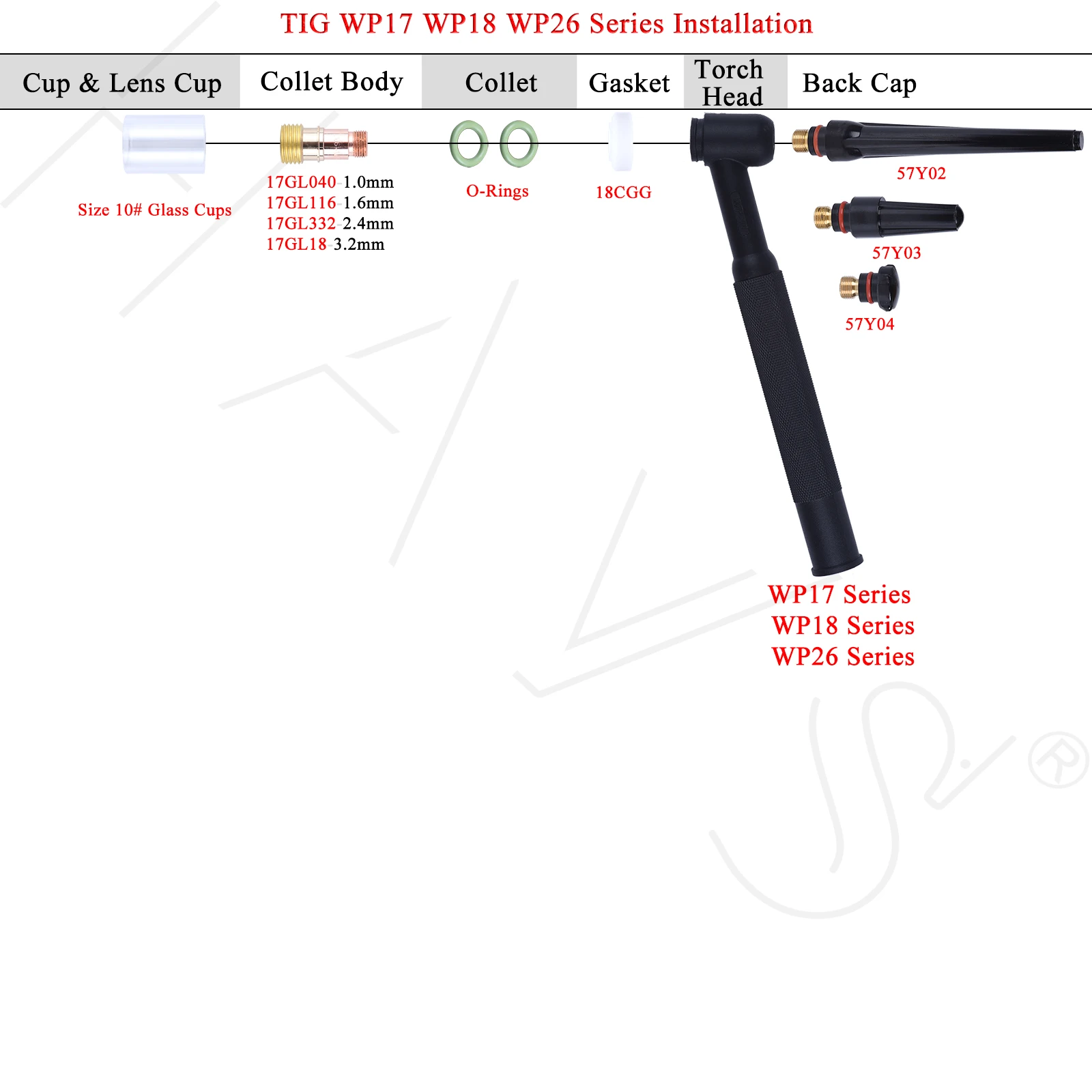 Imagem -04 - Vidro de Alta Temperatura Transparente Visualize os Aneis Resistentes à Temperatura para Wp9 17 18 20 26 Materiais de Consumo de Lentes de Gás Stubby Tig10