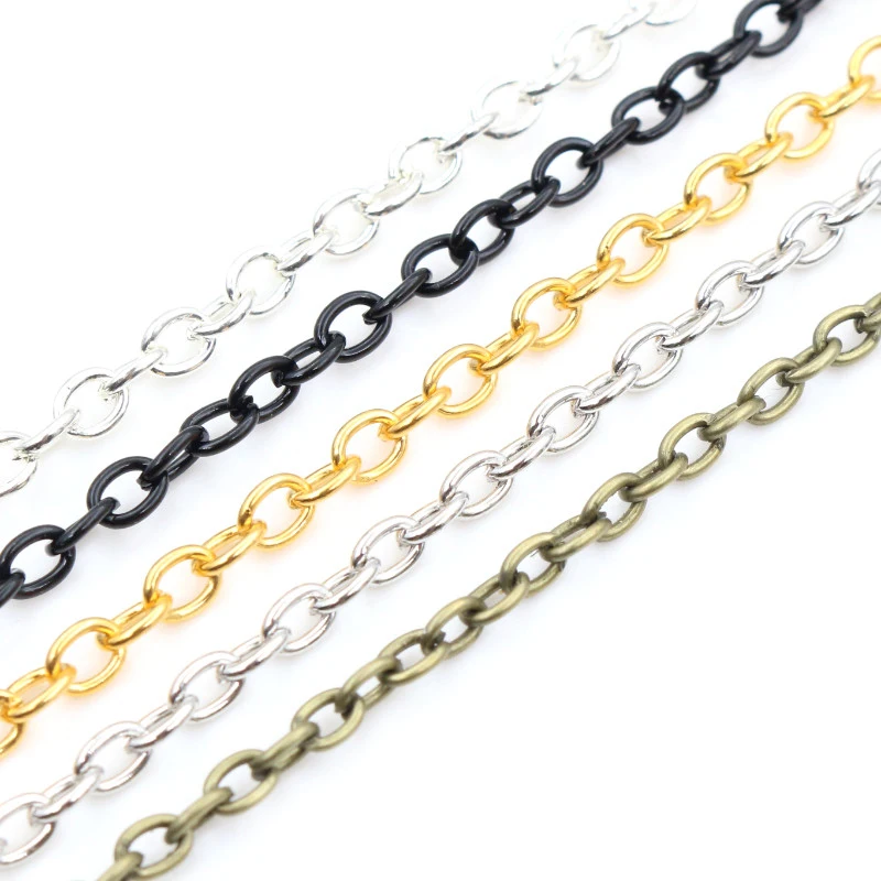 5 metrów/partia 3x2mm 4x3mm 5 kolory Plated krzyż nie spawane żelaza łańcuchy kablowe naszyjnik DIY biżuteria dokonywanie ustalenia akcesoria — zdjęcie 2
