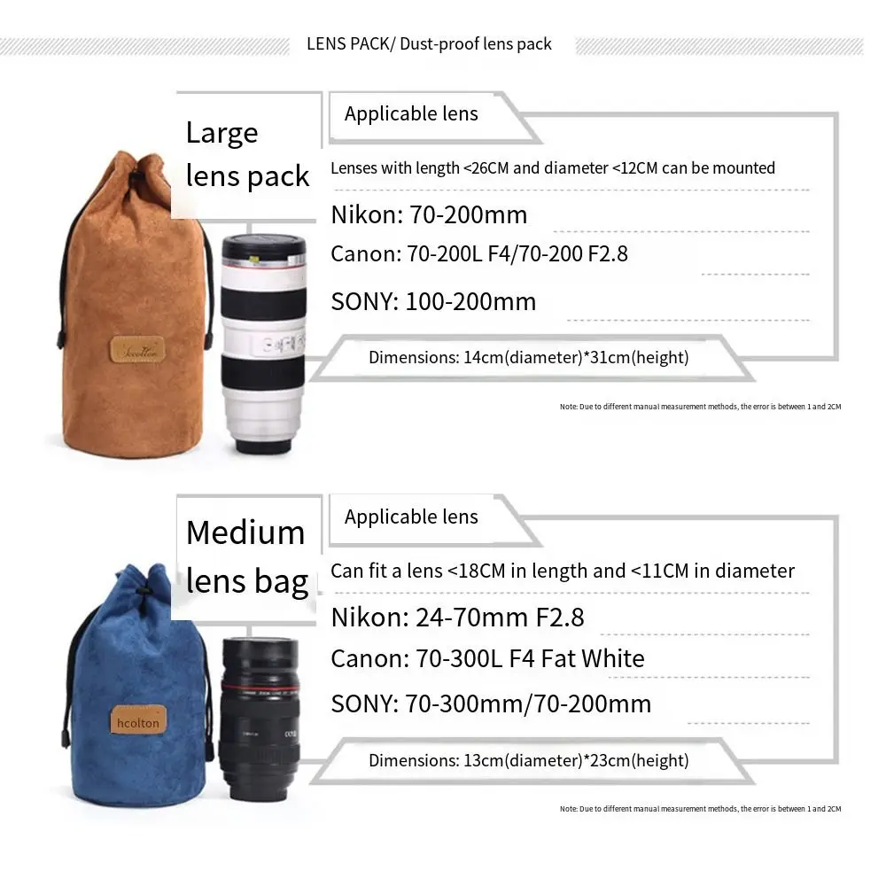 Soft Camera Storage Bag Dustproof Portable DSLR Drawstring Bag Adjustable Strap Polar Fleece Lining Lens Pouch Men