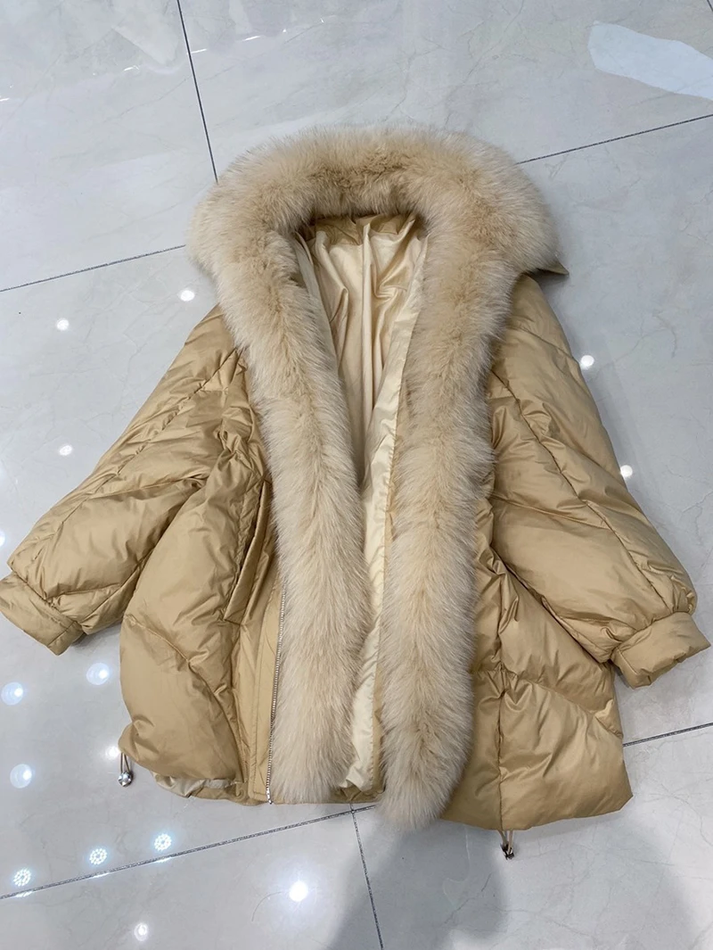 2024 Winter Detachable Real Fur Jacket Mid-Length Big Real Fur Parka white goose Down Luxury Winter Warm Outerwear