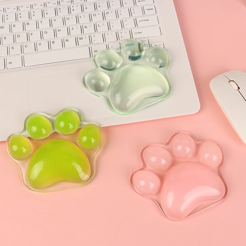 Transparent Cat's Paw Shaped Silicone Mouse Wrist Rest Anti-Fatigue Office Keyboard Holder Anti-Slip Easy Typing Support Pad