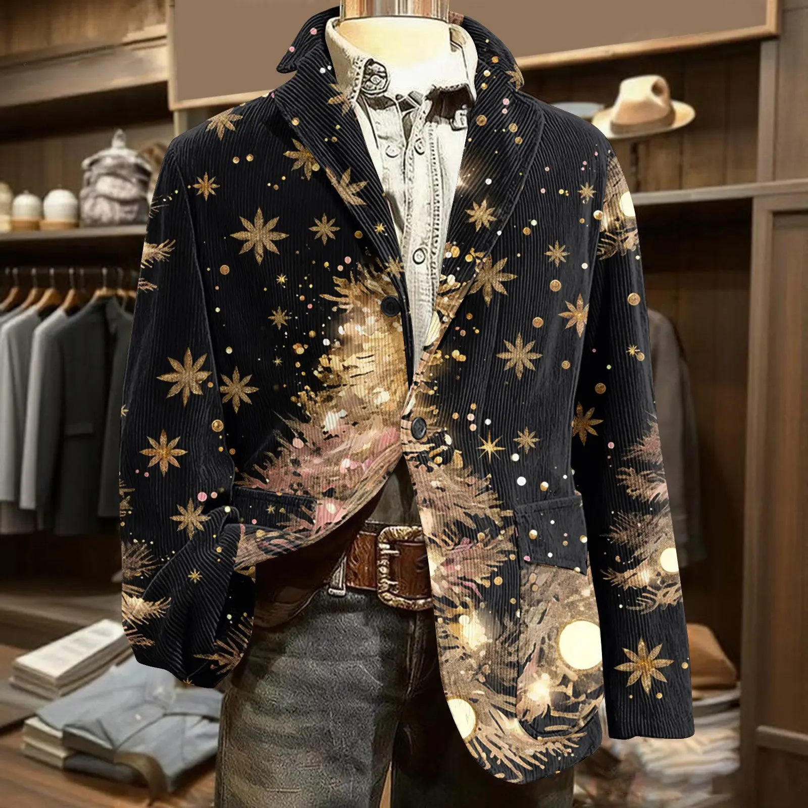 

Christmas Corduroy Warm Pocket Suit Jacket Men'S Cardigan Casual Suit Winter Outdoor Suit Christmas Party Formal Attire Navidad