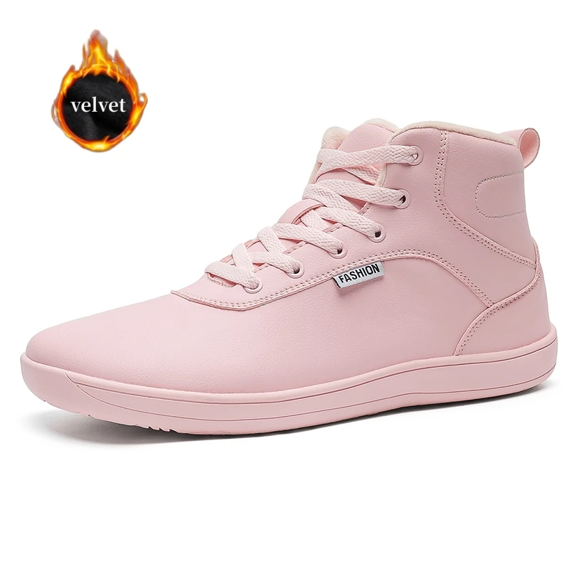 

HKDQ Зимние меховые босиком унисекс, удобные мужские кроссовки с широким носком, теплые бархатные женские прогулочные туфли, кожаные высокие мужские туфли