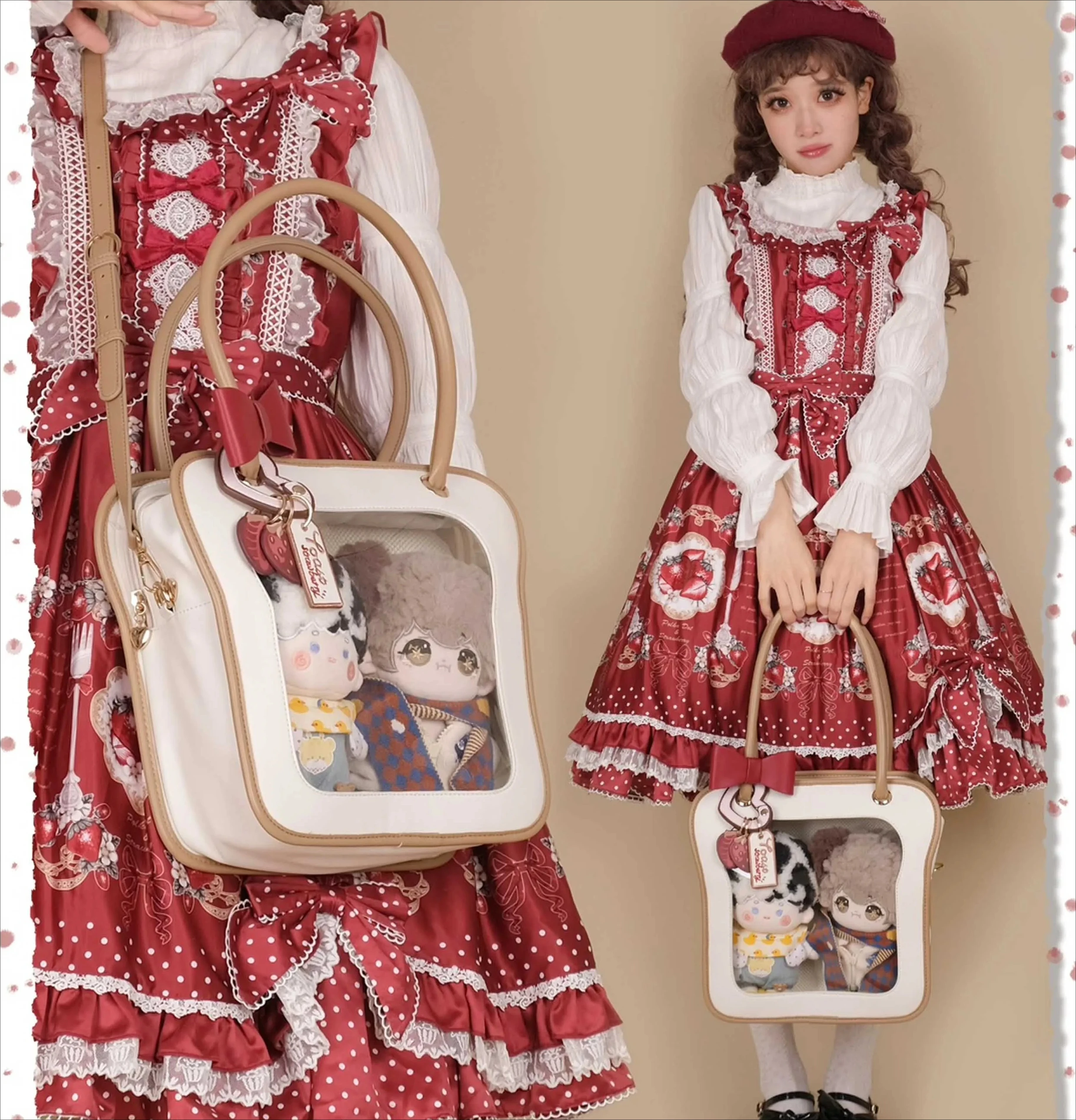 Japanese Original Cute Toast Lta Shoulder Oblique Straddle Handbag Girly Style Lolita Bow Cotton Doll Lta Bag for Women