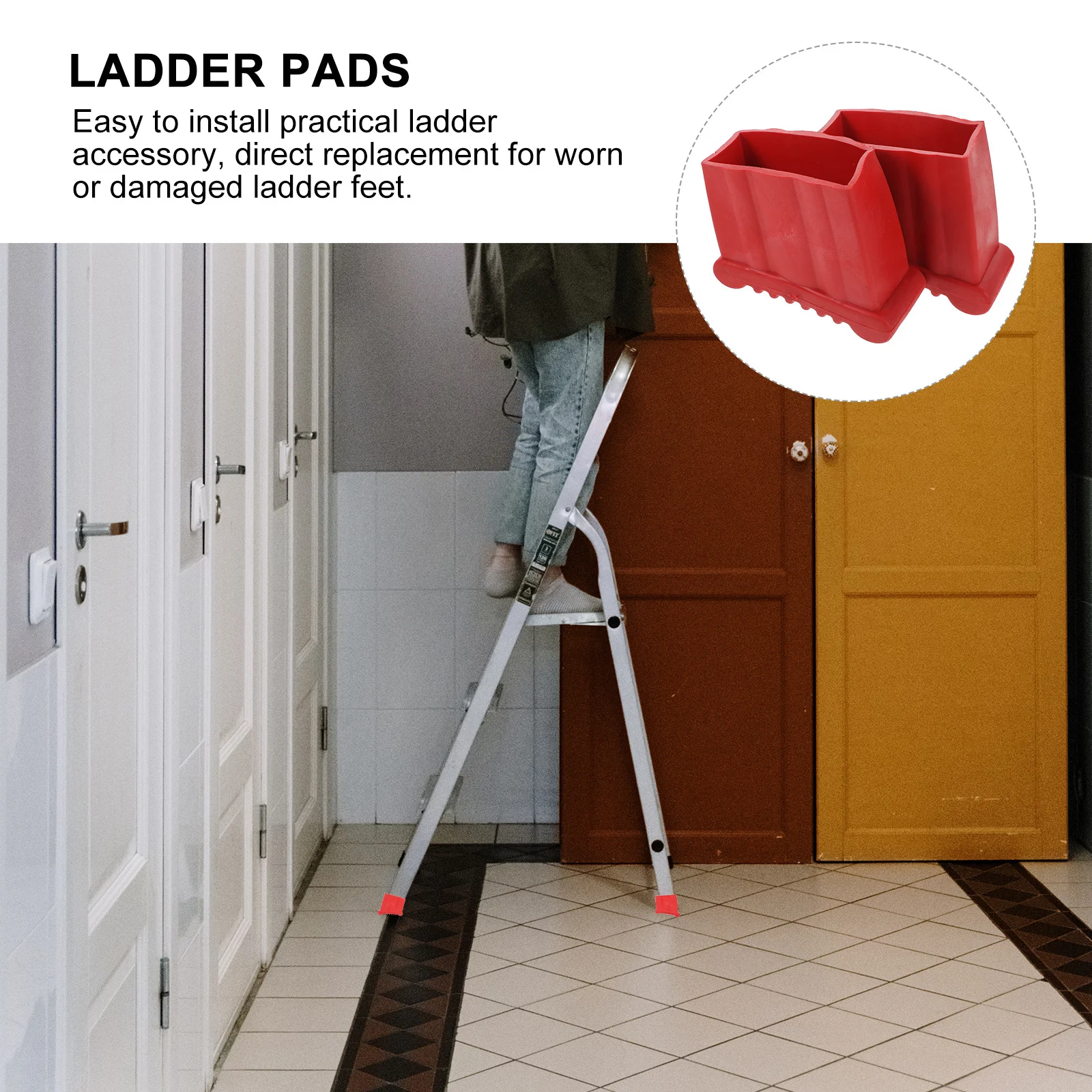 2Pcs Ladder Foot Rubber Pads Durable Non-Slip Replacement Cover Portable Stable Ladder Feet Cushion Anti-Slip Accessory Mat