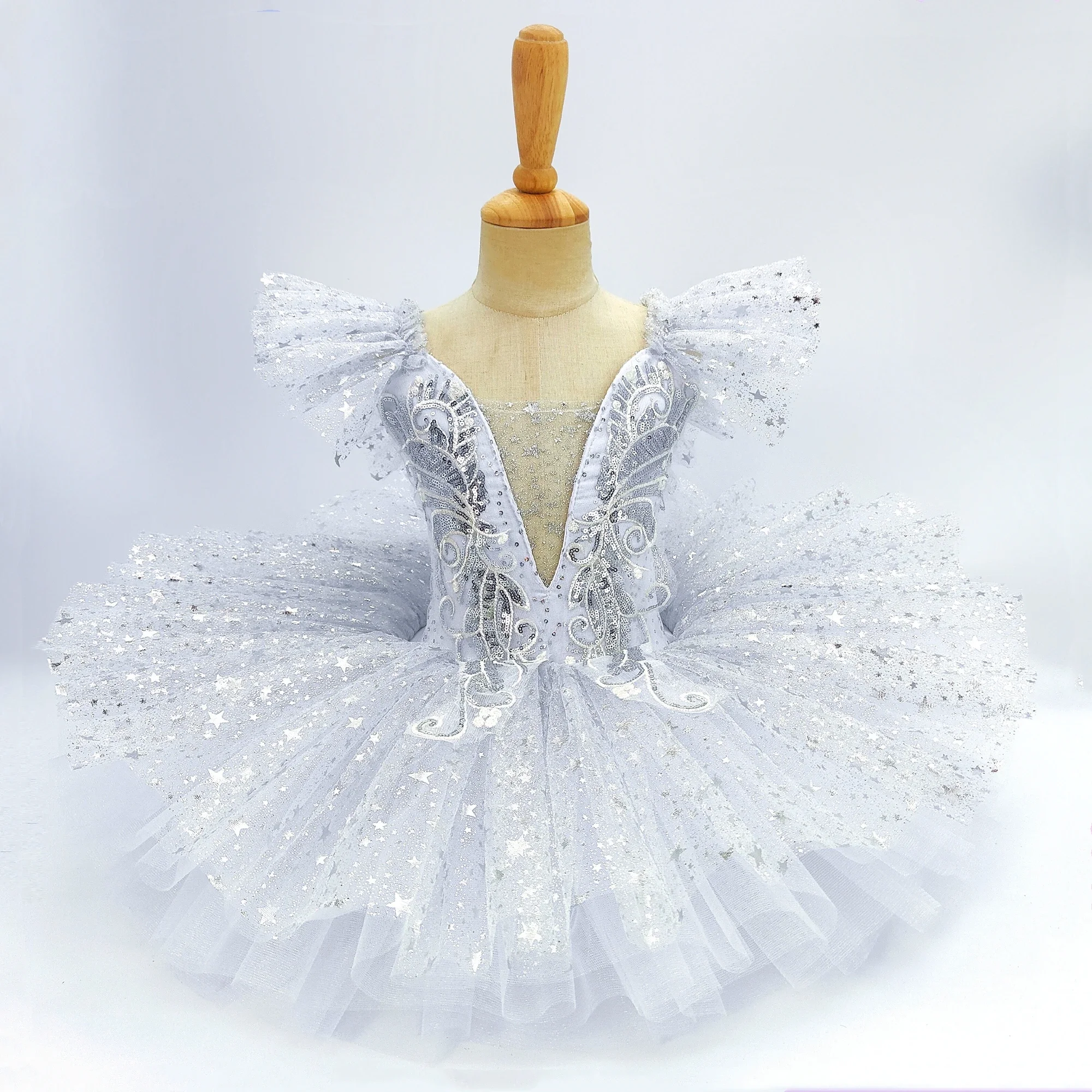 Kids Sequin Ballet Dress Performance Clothes Silver Girlsmodern Dance Skirts Children Ballet Tutu Party Princess Dress Costumes