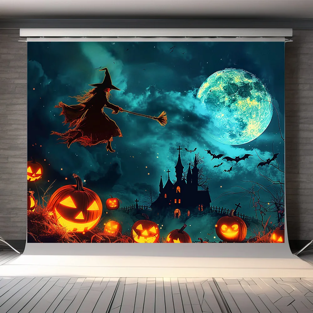 Big Moon Terror Pumpkin Photography Background, Horror Party Decoration Banner Studio Props Photo Booth