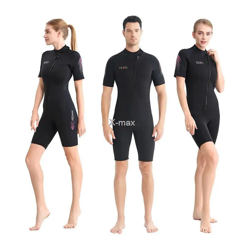

3MM Neoprene Women Men's Short-Sleeved One-piece Wetsuit Warm Sunscreen Surfing Deep Scuba Diving Swimsuit Open Zipper Front