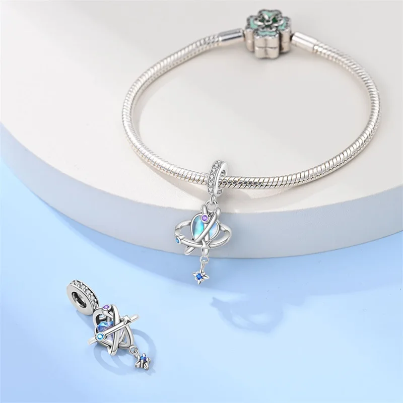 Fit DIY 925 Original Bracelets Color Changing Planet Trajectory 925 Silver Charms Pendant DIY Exquisite Birthday Jewelry Gifts
