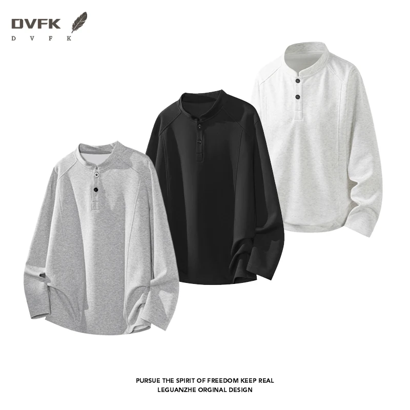 Chemise à manches raglan pour homme, col Henley, manches longues, demi-boutons, ourlet incurvé, décontractée, pour tous les jours