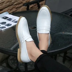 Fashion Italian New Men Leather Shoes Formal Office Dress Shoes High Quality Party Wedding White Brown Footwear Oxfords Loafers