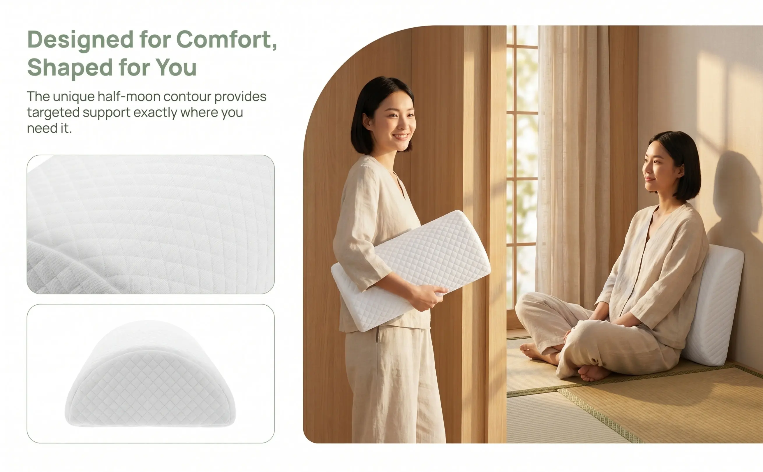 Semi Roll Leg Wedge Pillow Half Moon Bolsters Pillow Lumbar Support Cushion for Legs Knees Lower Back Sleeping Aid