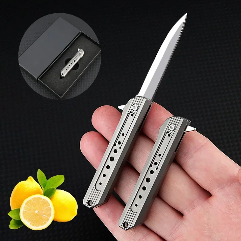 Portable Titanium Alloy Folding Fruit Knife D2 Blade Outdoor Camping Tactical Knife Unboxing High Hardness Knife with Gift Box