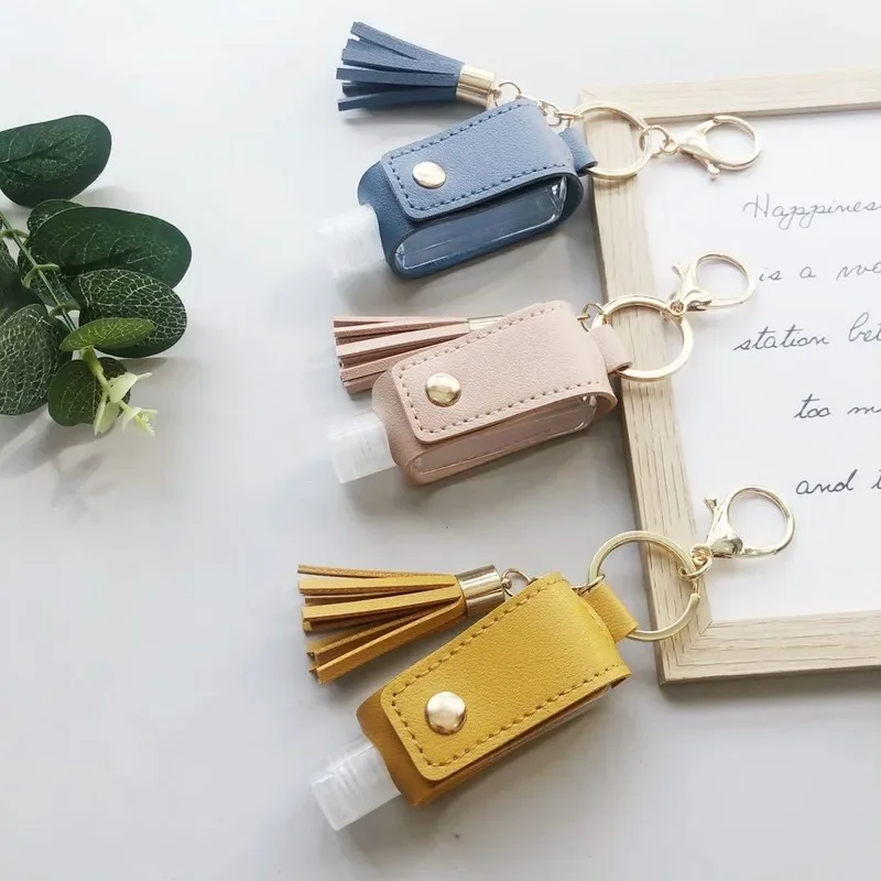 Portable Hand Sanitizer Holder Leather Key Chain 30ml Bottle Volume Free Health Keyring Tassel Disinfectant PU Leather Case