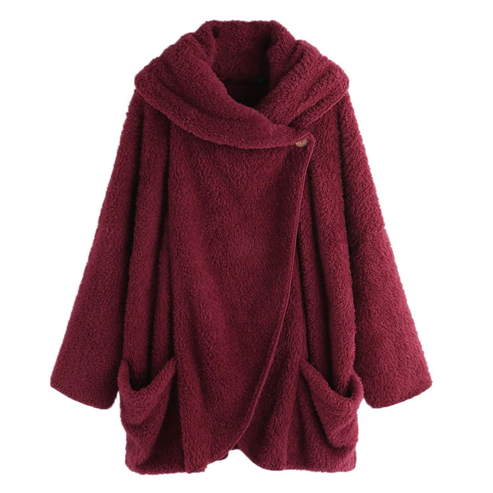 Homewear Plush Pullovers Women Solid Color Oversize Loose Casual Long Sleeve Pocket One Button Shawl Warm Fleece Cardigan Jacket