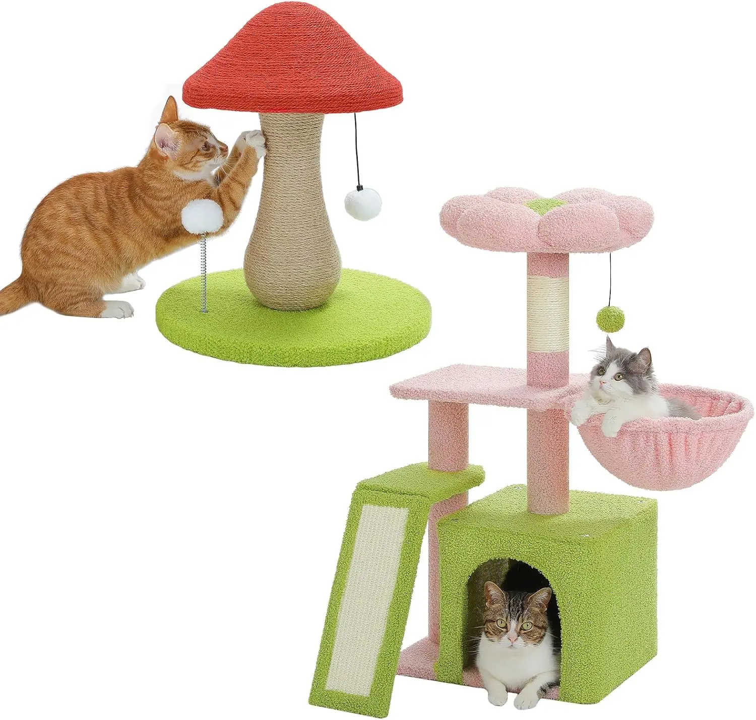 

Flower Tree for Indoor Cats, 31.5'' Small Tower Condo with Sisal Scratching Ramp+Mushroom Scratching Post