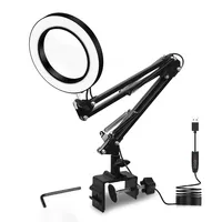New Flexible Desk Large 22cm+22cm 5X USB LED Magnifying Glass 3 Colors Illuminated Magnifier Lamp Loupe Reading/Rework Soldering