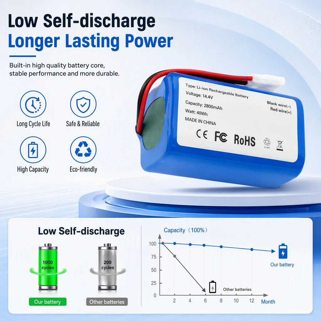 H18650CH-4S1P14.4V 5200MAH Battery for Xiaomi Mi Robot Vacuum Mop Essential MJSTG1, Rowenta, Tefal explorer series 20, Mijia G1