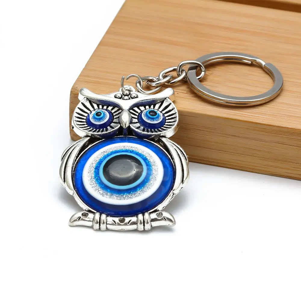 Crystals Lucky Protection Blue Owl Evil Eye Car Keychain Car Accessories Fashion Jewelry Car Pendant