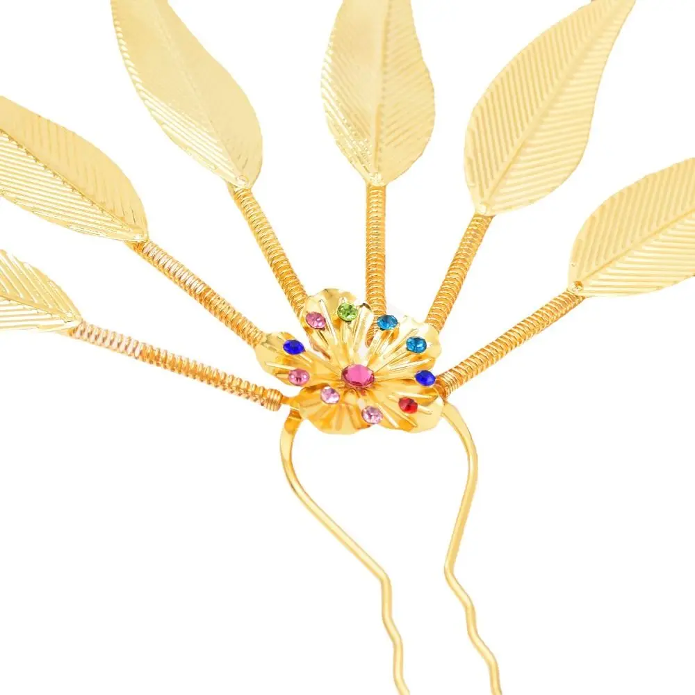 Ancient Hanfu Headwear Thai Headdress Flower Leaf Metal Hair Sticks Ancient Style Headwear Gold U Shape Hairpin