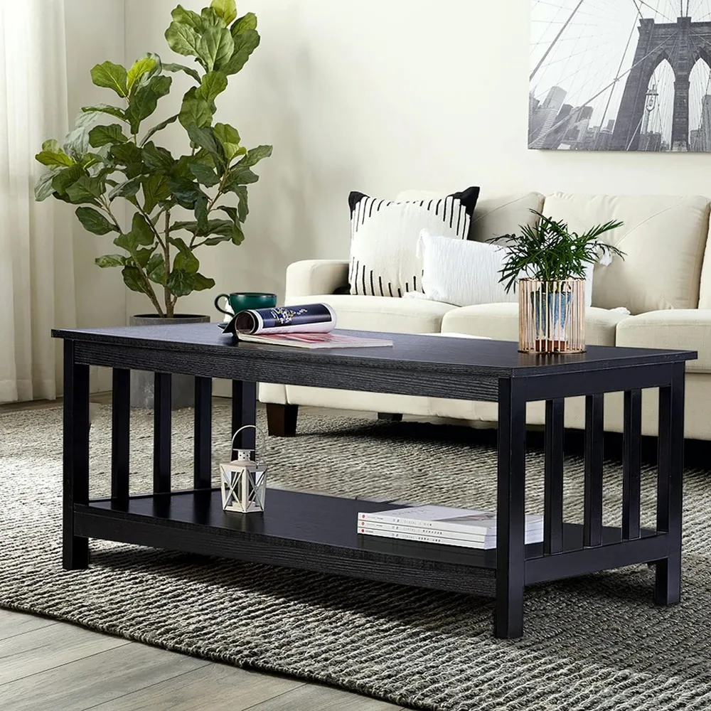 Coffee Tables for Living Room Center Table Serving Coffee Black Wood Living Room Table With Shelf Furniture Round Nordic Café