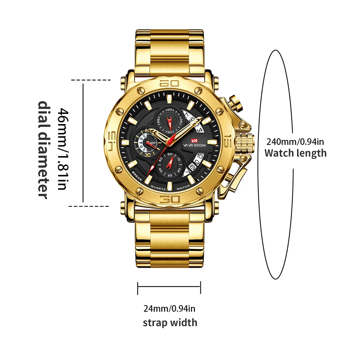 Men Multifunctional Sports Timing 46mm Clock Silver Stainless Steel Strap Fashion Luminous Dial Waterproof Quartz Watch for Men - view 4