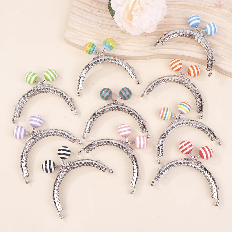 8.5CM Stripe Lollipop Bead Metal Arch Purse Frame Bright And Glossy Silver Semicircle Bags Kiss Clasp Clutch Frames Accessory