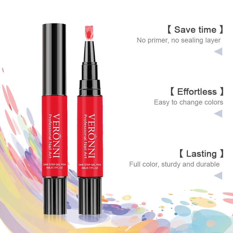 قلم فرشاة طلاء الأظافر جل ، قلم تزيين الأظافر بالورنيش ، لا حاجة إلى قاعدة ، معطف علوي ، مصباح LED ، مصباح UV ، ديكور ، خطوة واحدة ، 3 في 1 #4