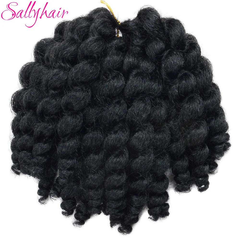 Sallyhair Jamaican Bounce Crochet Hair Ombre Braids Synthetic Braiding Wand Curly Crochet Twist Hair Extensions 8Inch Black Hair