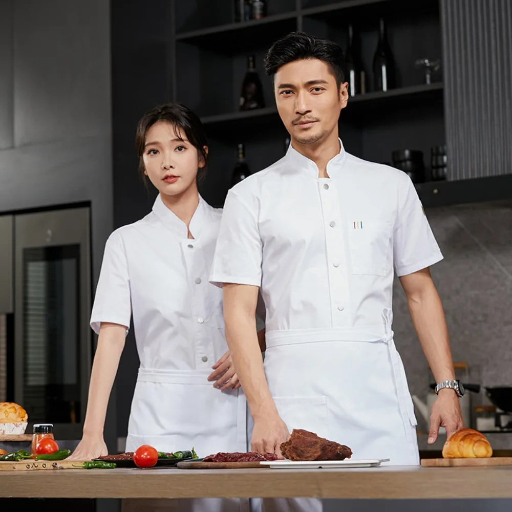 

Chef Work Clothes Summer Thin Short-sleeved Clothes Wine Restaurant Cafeteria Backroom Breathable Chef Clothing Workwear