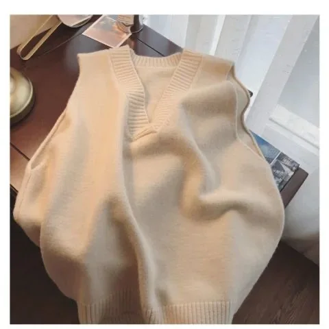 

Женские однотонные жилеты с V-образным вырезом в стиле ретро, универсальные вязаные, новые, в корейском стиле K-pop, Харадзюку, шик, повседневная уличная мода