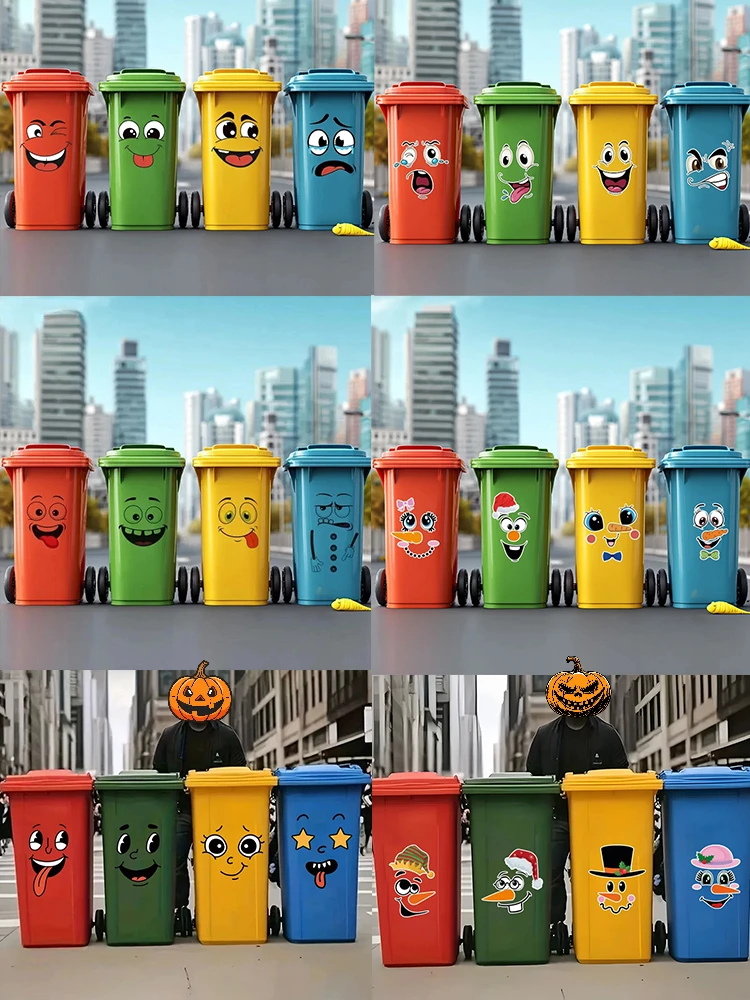 4 sheets/Set Cartoon Face Stickers,Self-Adhesive, Plastic Surface Compatible,Home Decoration Suitable for Trash Can, oilet Decor