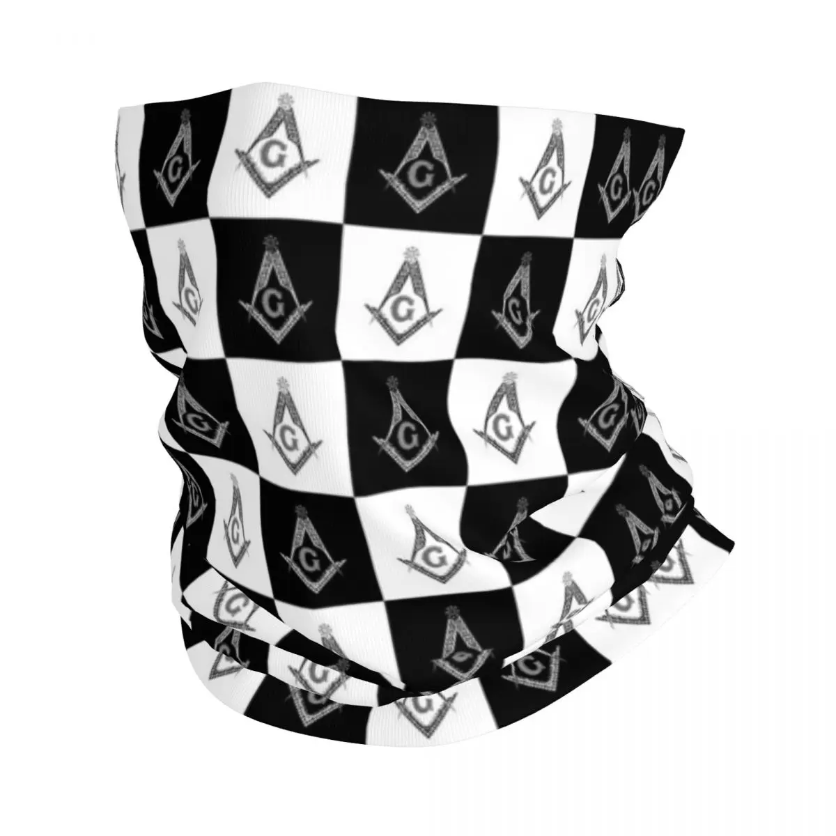 Freemason Checkered Pattern Bandana Neck Gaiter Printed Masonic Mason Mask Scarf Warm Balaclava Riding for Men Women Adult