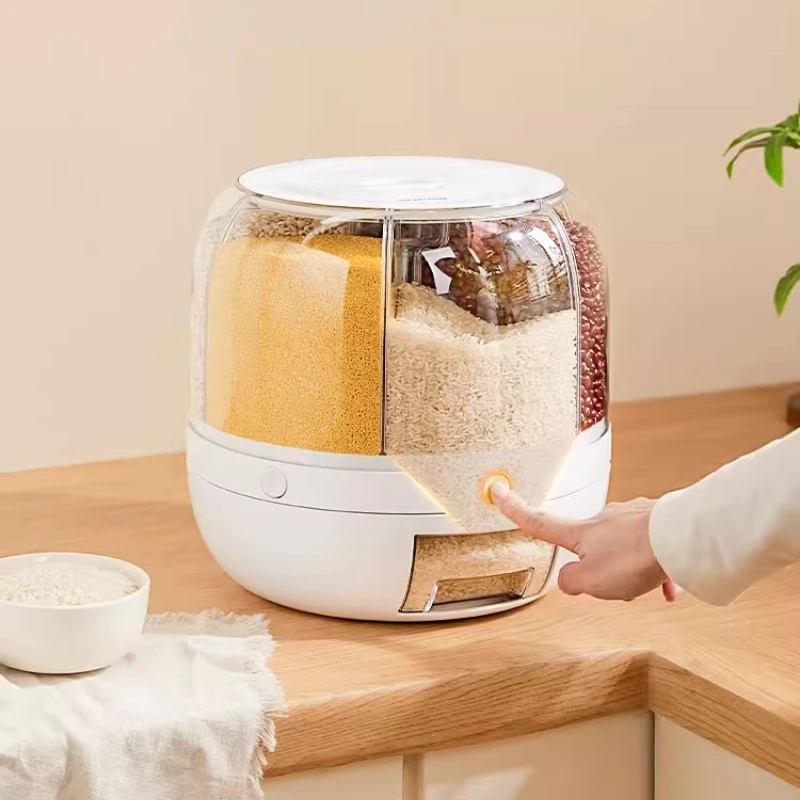 

Grains storage box Rotating rice bucket Household bean storage can Food grade Sealed insect-proof and moisture-proof