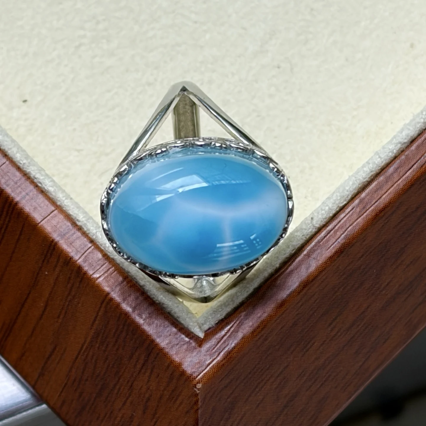 

Genuine Natural Blue Larimar Adjustable Ring 16.8/11.5/9mm Larimar Gemstone Women Men Water Pattern AAAAA