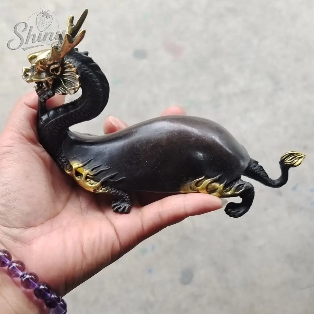Antique China Vintage Dragon Turtle Statue Home Tea Pet Ornament  Bronze Wealth Animal Fengshui Sculptures Home Decor