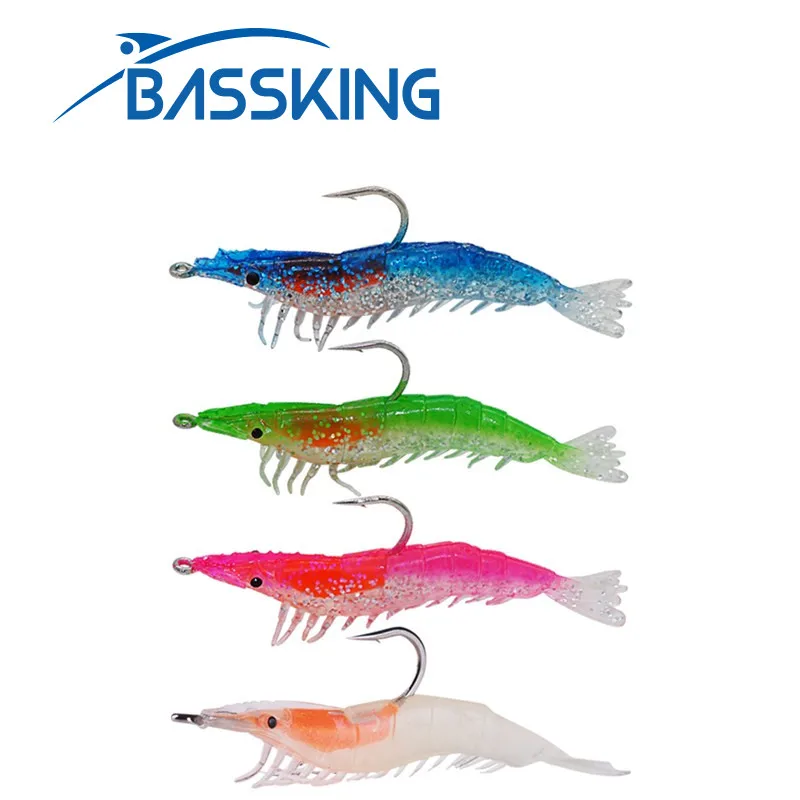 BASSKING 3pcs 6cm/3.5g 9cm/10g Noctilucent Silicone Shirimp Bait Fishing Lure With One Hook Isca Artificial Para Pesca Leurre