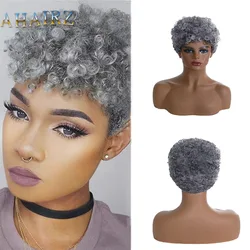 Peluca de cabello sintético rizado Afro para mujeres negras, pelo corto Bob brasileño, uso diario, corte Pixie, color gris