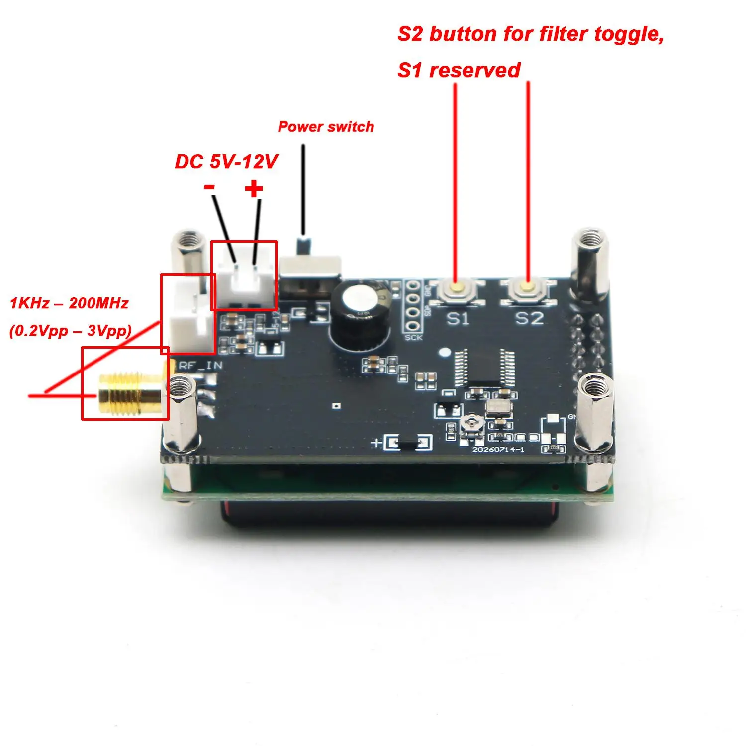 LCD0802 1KHz-200MHz RF Frequency Counter Tester Module 7bit Digital Frequency METER SMA Signal Measurement Ham Radio Cymometer