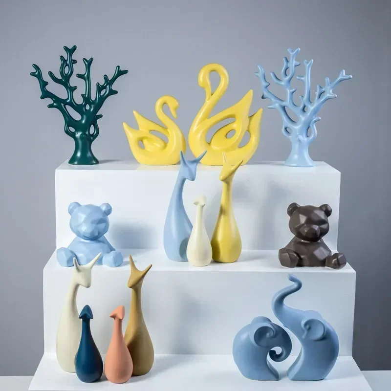 Modern Ceramic Animal Ornaments Swan Deer Elephant Crafts Home Livingroom Figurines Accessories Bookcase Office Furnishing Decor