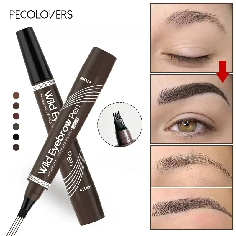 4 Points Eyebrow Pen Long Lasting Liquid Eyebrow Tattoo Pen, Waterproof Microblading Eyebrow Pencil Cosmetic