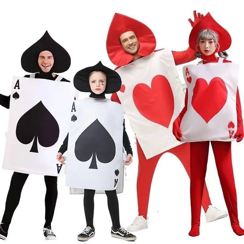 Adult Spades Ace Hearts Red Alice in Wonderland Costume Halloween Stage Playing Card Kids Dress Up Outfit