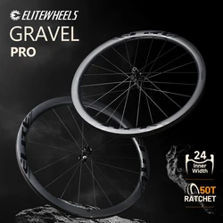ELITEWHEELS PRO GRAVEL 700C Carbon Wheelset Inner 24mm Center Lock Disc Brake 50T Ratchet Cyclocross Wheels HG/XDR Hub