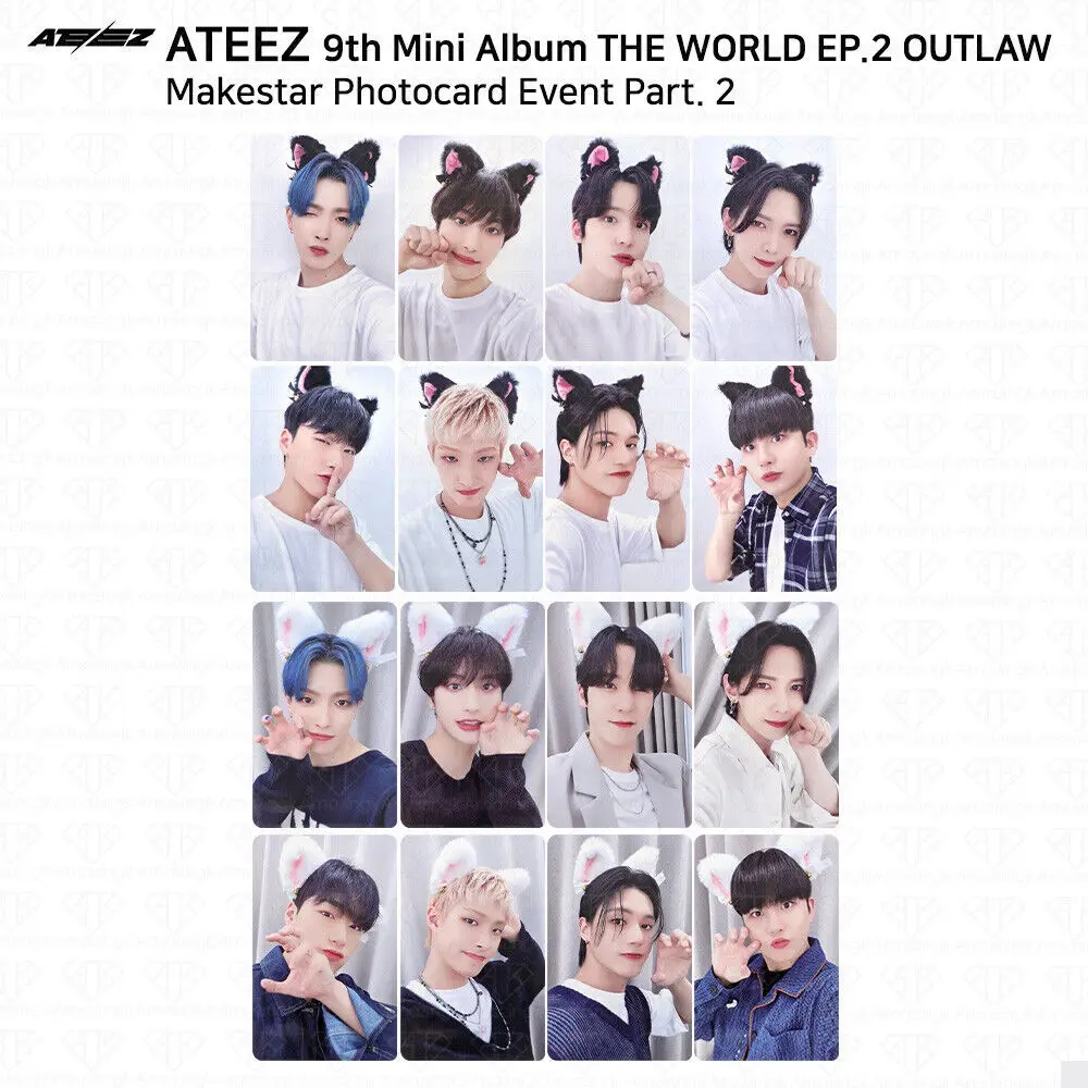 8Pcs/Set KPOP ATEEZ THE WORLD EP.2 OUTLAW Makestar Photocards San Wooyoung Jongho Selfie Lomo Cards ATINY Fans Collection Gifts