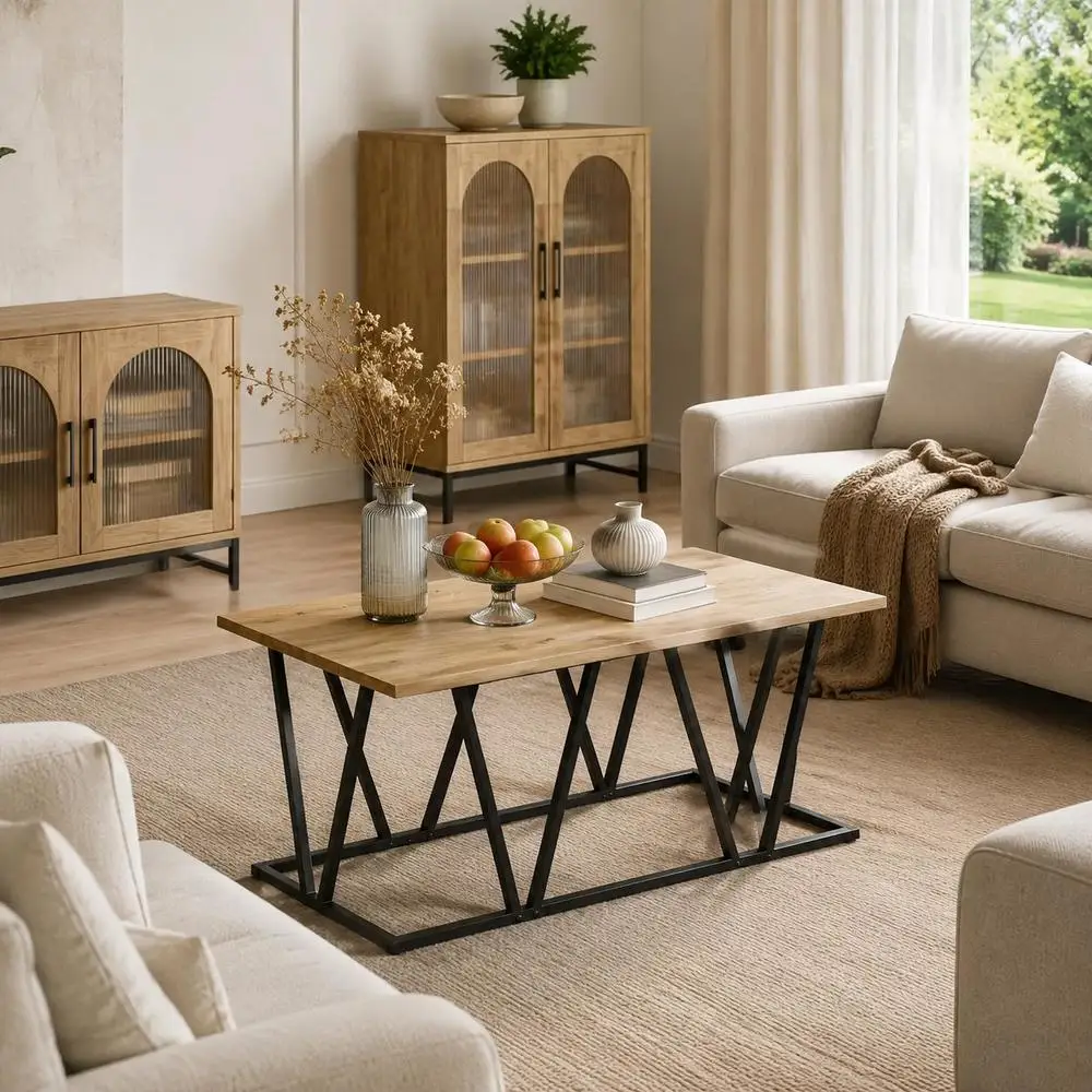 Moderner Couchtisch, Design Schwarz, Holz und Stahl, 100 x 50 x 40 cm, Wohnzimmer, Büro, Schlafzimmer, Platzsparend, Vielseitig, Einfach zu montieren, einfache Pflege, Chalet, skandinavisch,